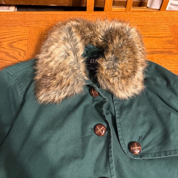 Vintage GAP Faux Fur Collar Belted Utility Style Coat in Green Sz L Y2K Outdoor - Picture 4 of 16